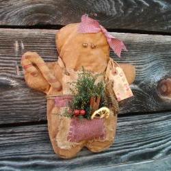 Christmas Primitive Grungy Gingerbread Decoration - Wall Hanging or Shelf Tuck - For Your Hutch, Mantle or Cupboard