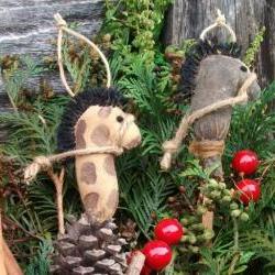 Primitive Grungy Stick Horse Christmas Ornaments